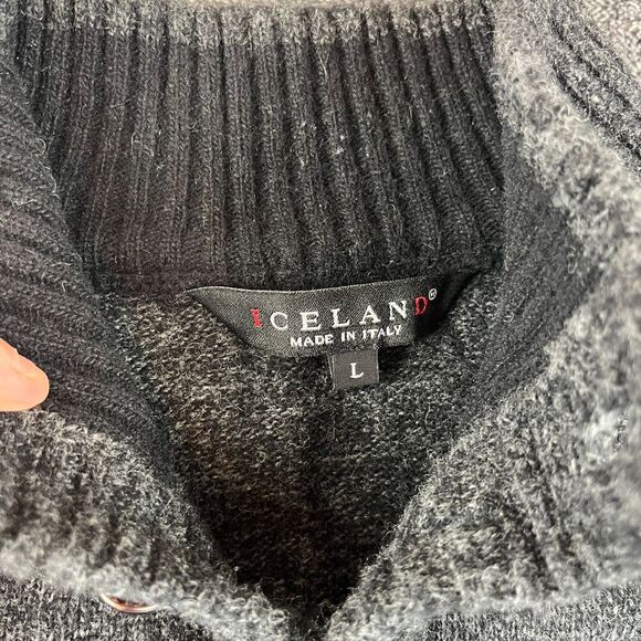Iceland Made In Italy Wool Blend Sweater Mock Neck Charcoal Men's L Pullover - Picture 3 of 10